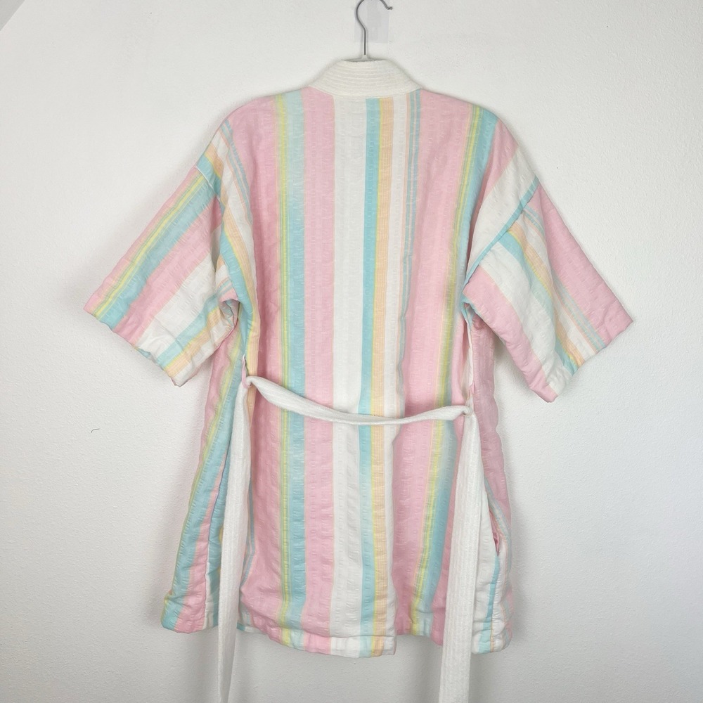 Vintage Robe Short Seersucker Terry Cloth - Picture 3 of 11
